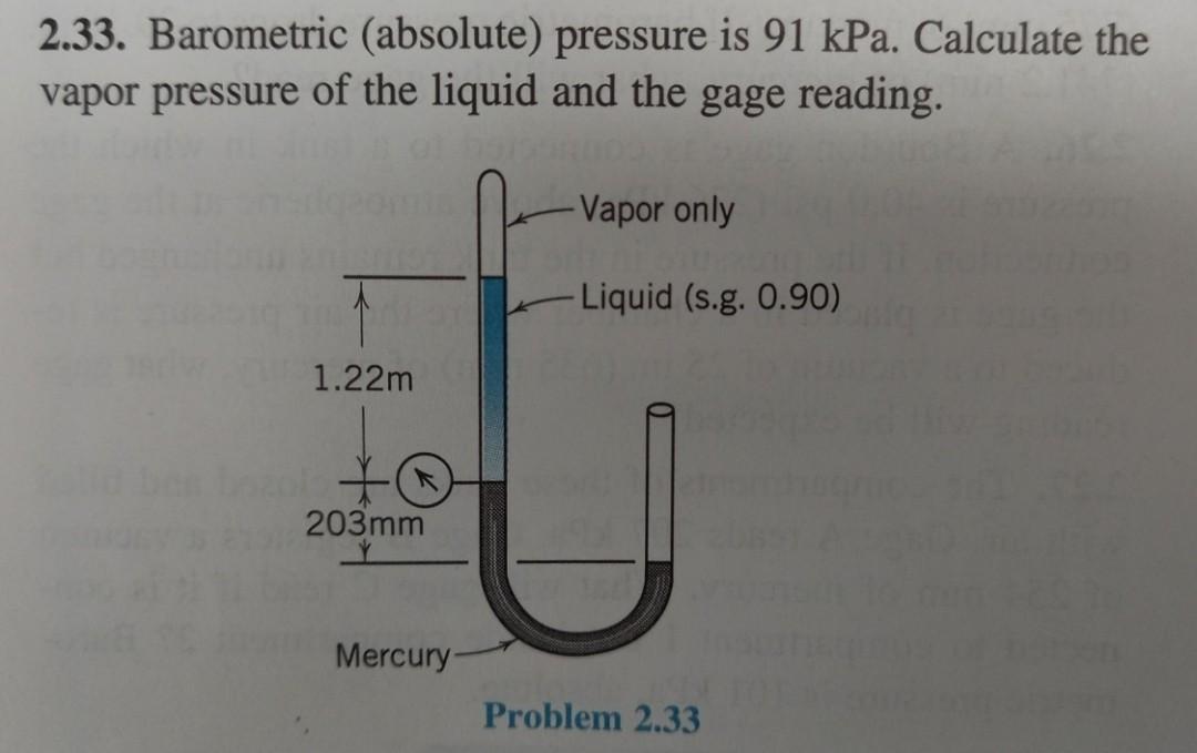 2.33. Barometric (absolute) pressure is 91kPa.