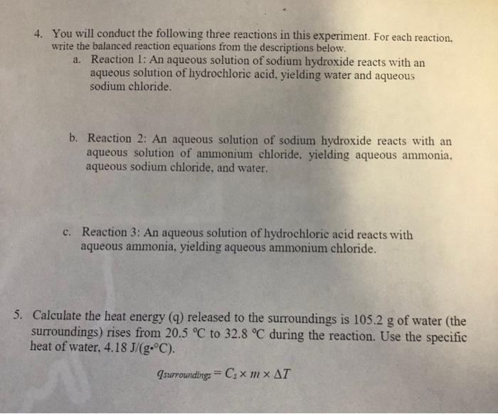 Solved 4. You will conduct the following three reactions in | Chegg.com