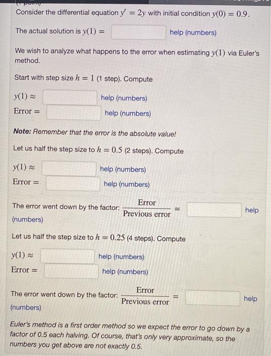 Solved Consider the differential equation y = 2y with | Chegg.com