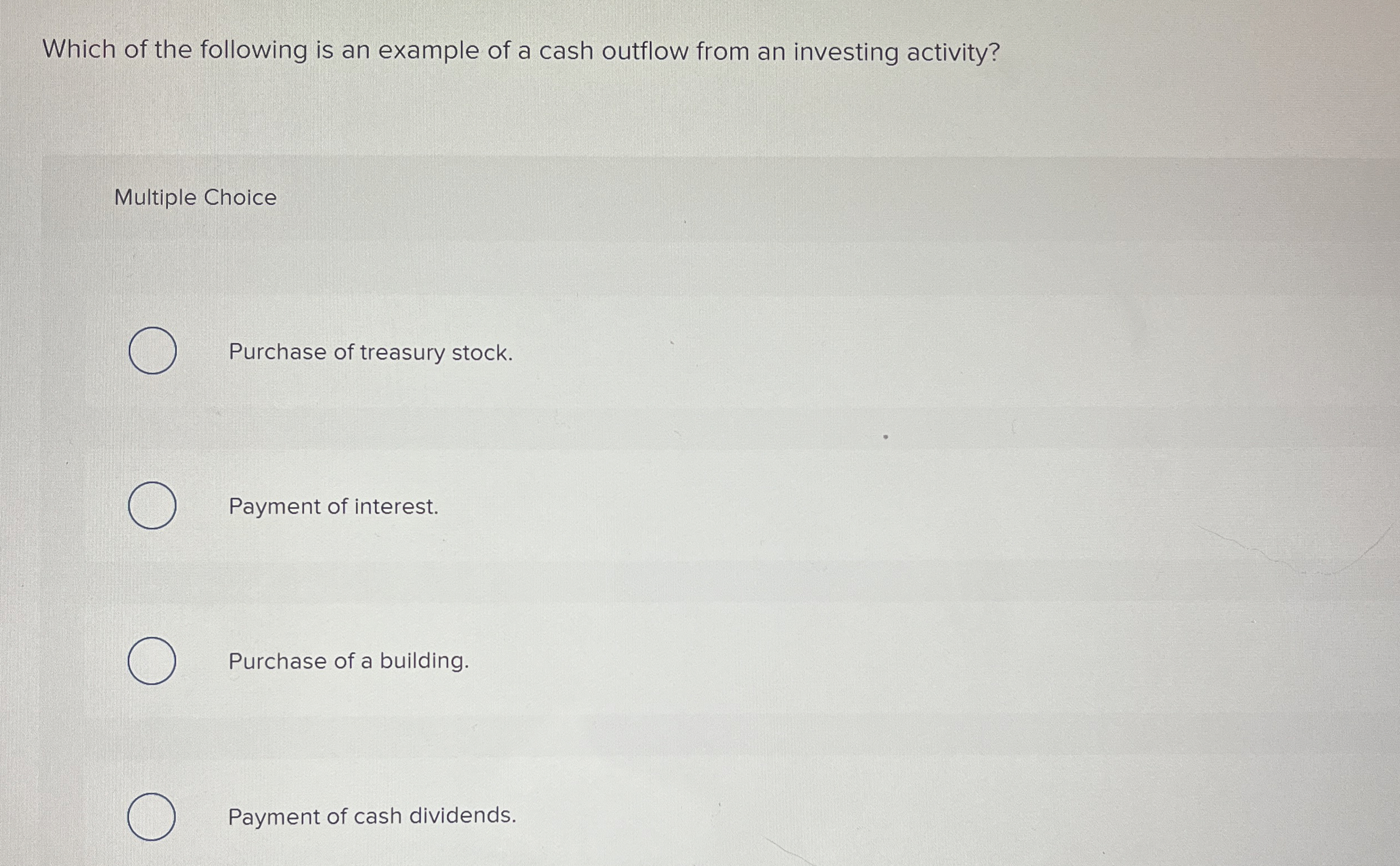 Solved Which of the following is an example of a cash | Chegg.com