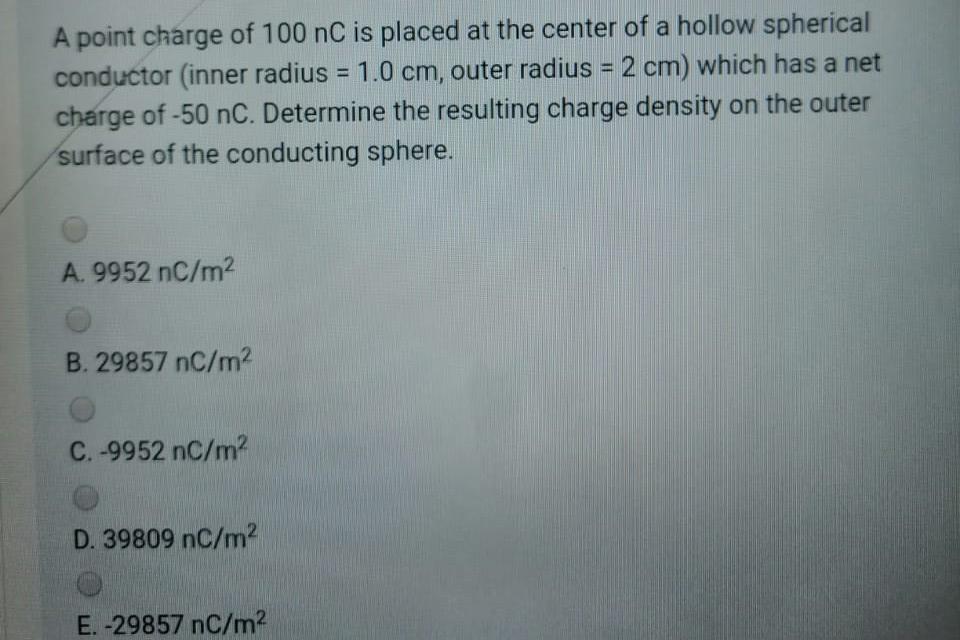 Solved A point charge of 100 nC is placed at the center of a | Chegg.com