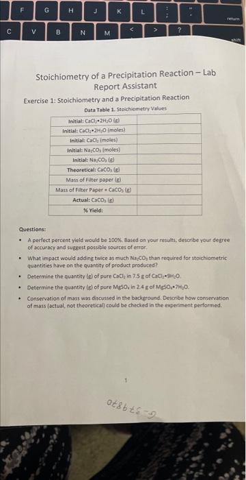 Solved Stoichiometry Of A Precipitation Reaction Lab 7091