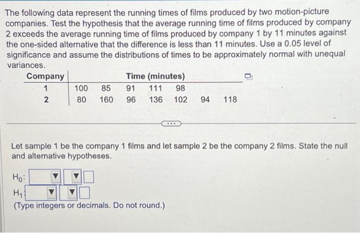 Solved The following data represent the running times of | Chegg.com