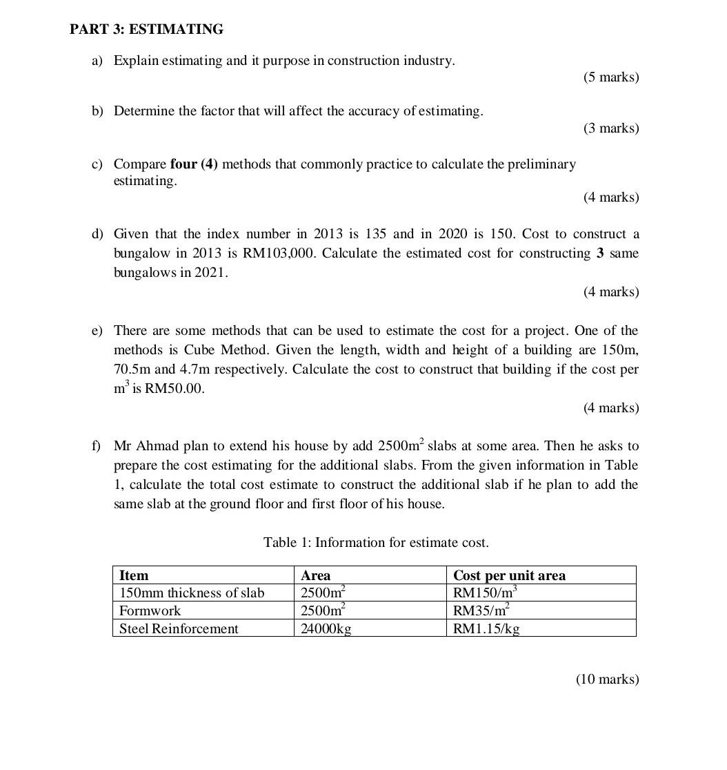 Solved PART 3: ESTIMATING a) Explain estimating and it | Chegg.com