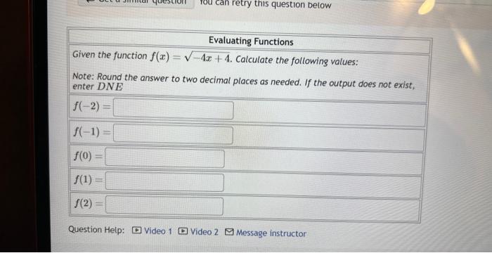 Solved Evaluating Functions Given the function f(x)=−4x+4. | Chegg.com