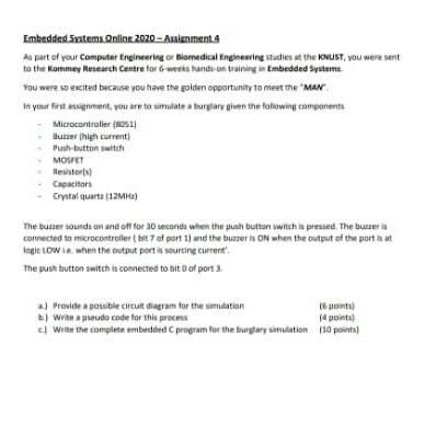 Embedded Systems Online 2020 – Assignment 4 As part | Chegg.com
