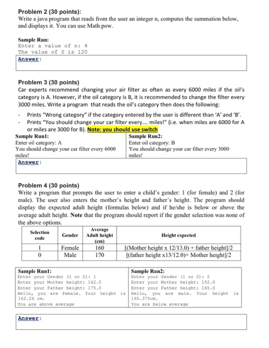 learn java by examples: pattern problems : write a... Solved Problem 2 (30 points): Write a java program that | Chegg.com