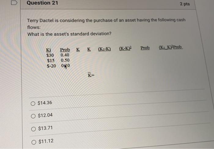 Solved D Question 21 2 pts Terry Dactel is considering the | Chegg.com