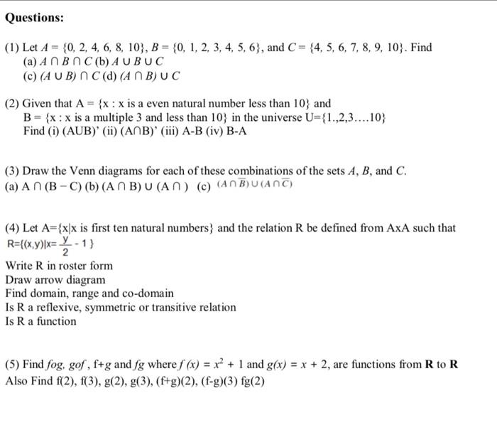 Solved (1) Let A={0,2,4,6,8,10},B={0,1,2,3,4,5,6}, and | Chegg.com