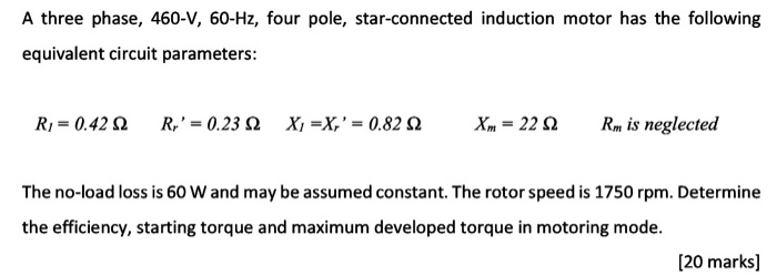 Solved A three phase, 460-V, 60-Hz, four pole, | Chegg.com