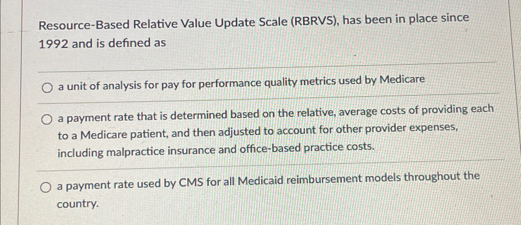 Solved ResourceBased Relative Value Update Scale (RBRVS),