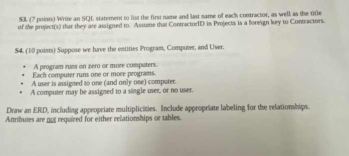 Solved 53. (7 points) Write an SQL statement to list the | Chegg.com
