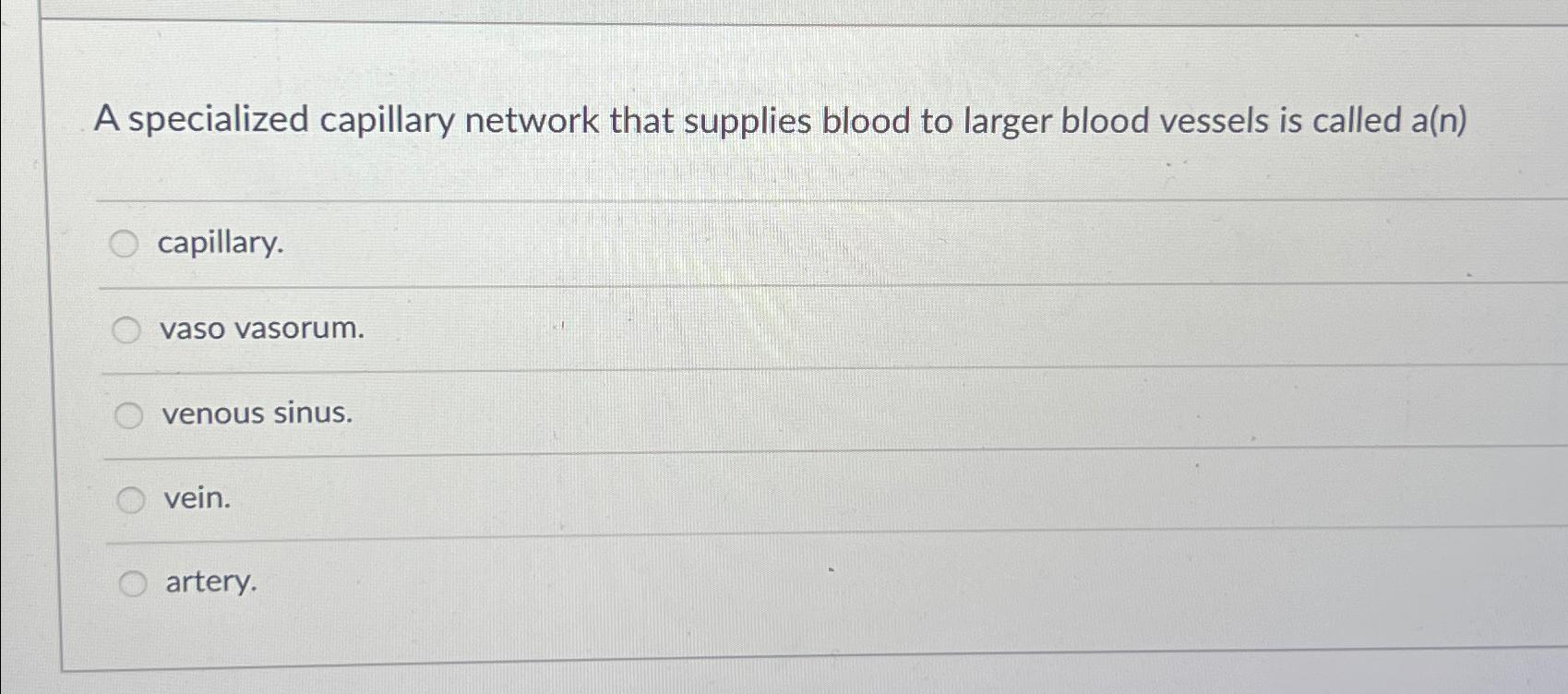 Solved A specialized capillary network that supplies blood | Chegg.com