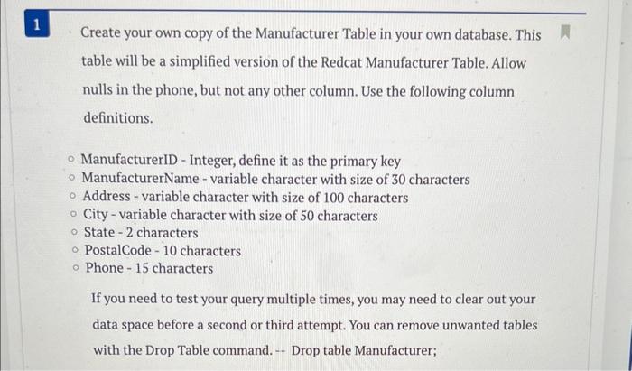 Solved Create your own copy of the Manufacturer Table in | Chegg.com