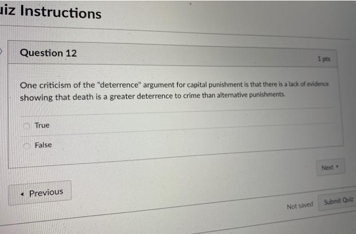 Solved iz Instructions Question 12 1 pts One criticism of | Chegg.com