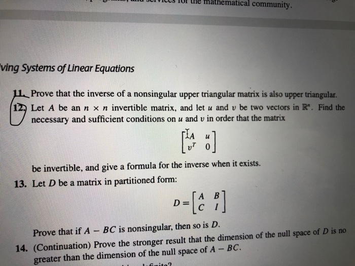 Solved 12 Let A Be Nxn Invertible Matrix And Let U And V Be