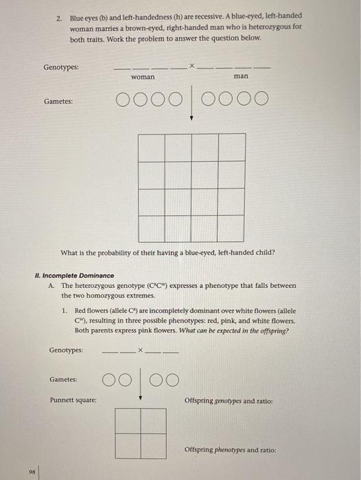 Solved Based on the incomplete dominance question on page | Chegg.com
