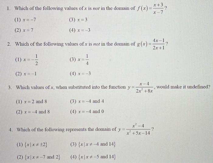 Solved x-7 1. Which of the following values of x is not in | Chegg.com