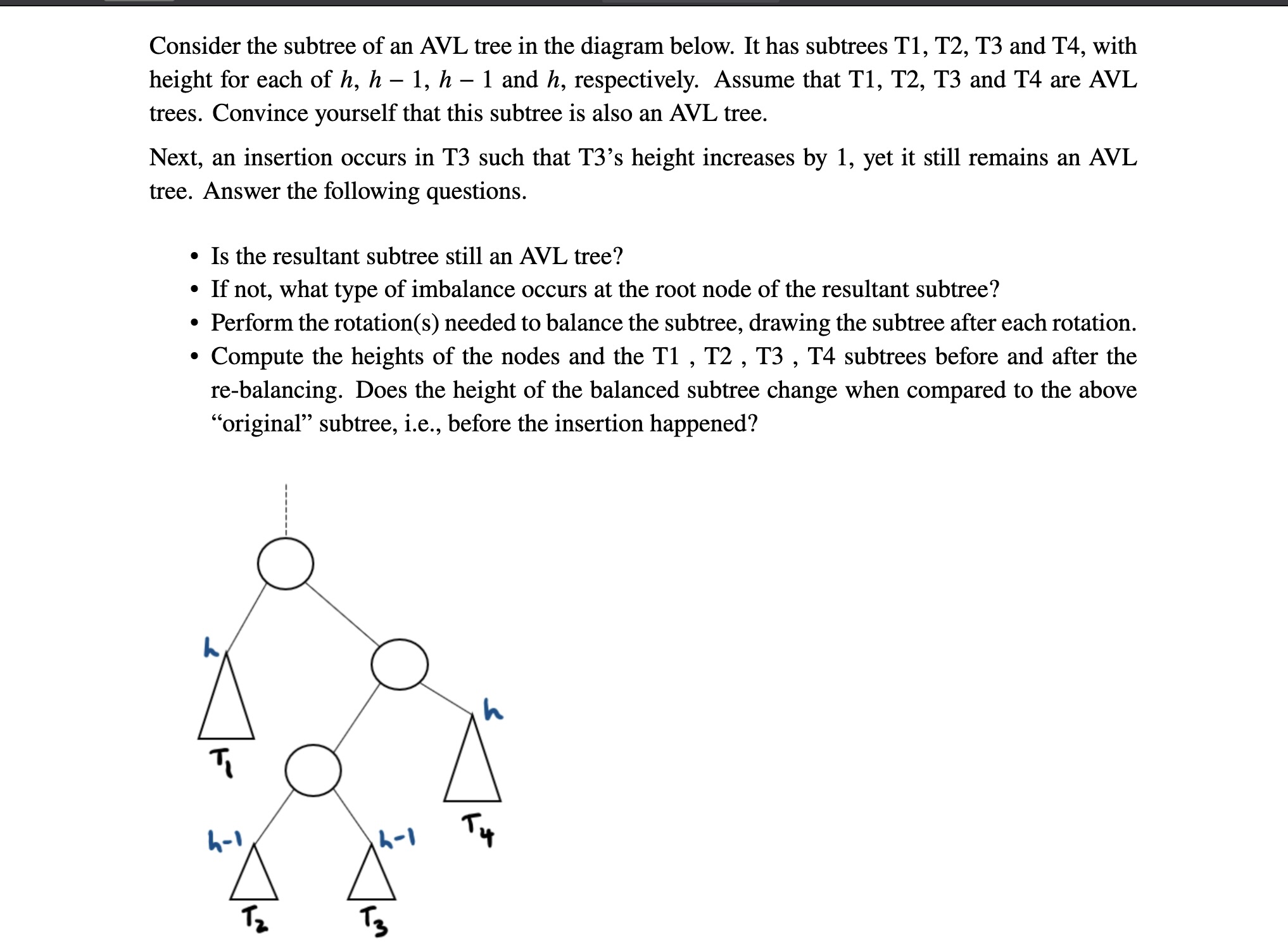 Solved Consider the subtree of an AVL tree in the diagram | Chegg.com