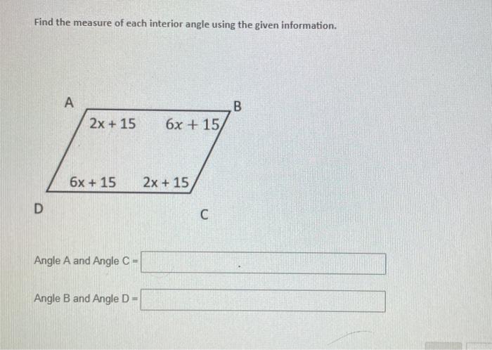Solved Find the measure of each interior angle using the | Chegg.com