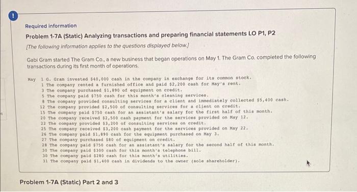 Solved ! Required information Problem 1-7A (Static) | Chegg.com