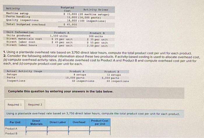 Solved 1. Using a plantwide overhead rate based on 3,750 | Chegg.com