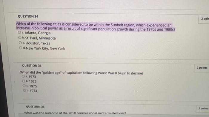 Solved 2 poir QUESTION 34 Which of the following cities is | Chegg.com