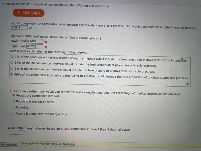 Solved A random sample of 336 medical doctors showed that | Chegg.com