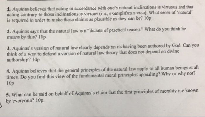 1 Aquinas believes that acting in accordance with | Chegg.com