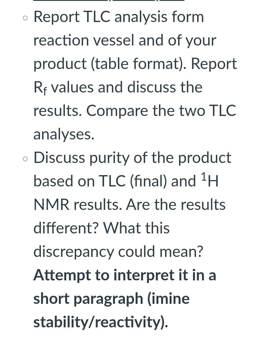 Solved O Report TLC analysis form reaction vessel and of | Chegg.com