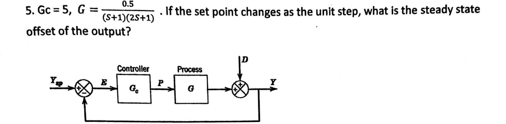 Solved 0.5 5. GC = 5, G = (S+1)(2S+1) . If the set point | Chegg.com