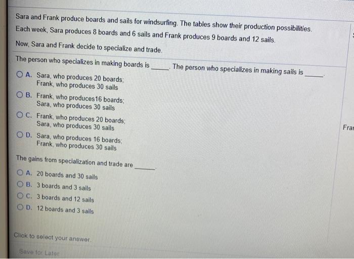 Solved Sara and Frank produce boards and sails for