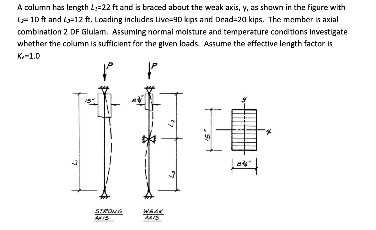 Solved A column has length L1=22ft ﻿and is ﻿braced about the | Chegg.com