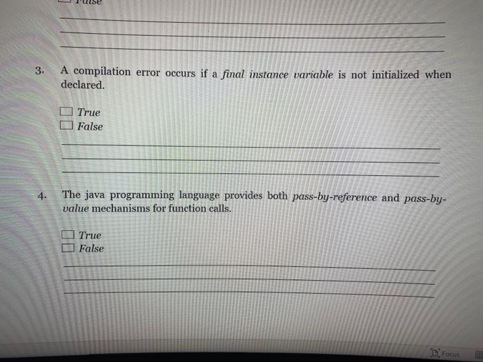 Solved 3. A compilation error occurs if a final instance | Chegg.com