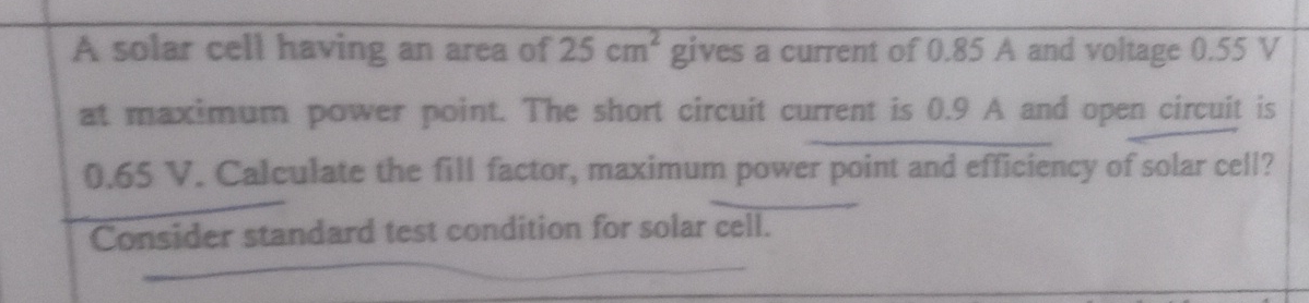 Solved A solar cell having an area of 25cm2 ﻿gives a current | Chegg.com