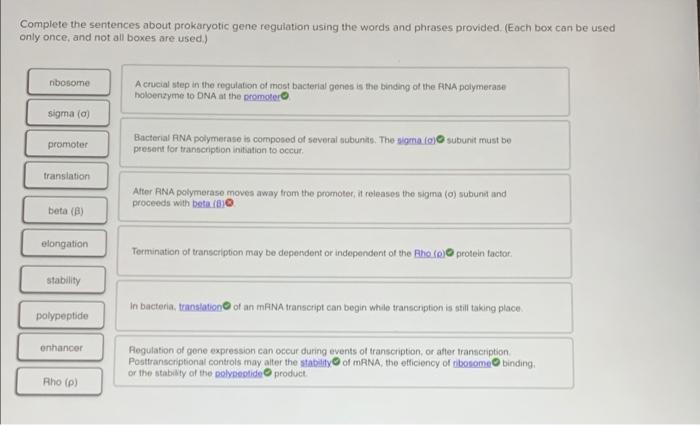 Solved Complete the sentences about prokaryotic gene | Chegg.com