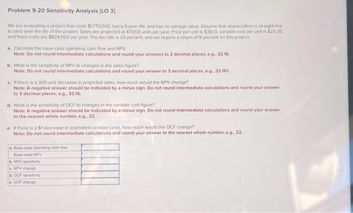 Solved Problem 9⋅20 Sensitivity Analysis [LO 3] We Are | Chegg.com