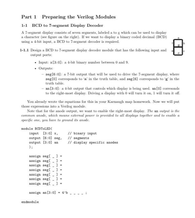 Solved BCD TO 7- Segment Using Verilog. COMPLETE THE CODE | Chegg.com