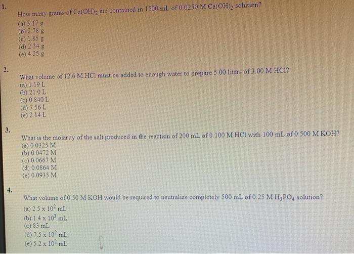 Solved How many grams of Ca(OH)2 are contained in 1500 ml of | Chegg.com
