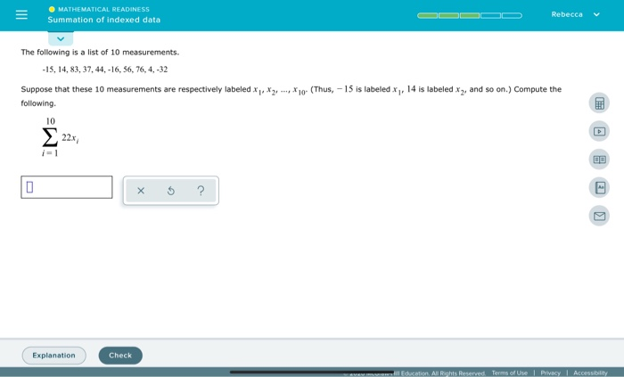 Solved MATHEMATICAL READINESS Summation of indexed data | Chegg.com