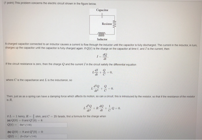 Solved (1 point) This problem concerns the electric circuit | Chegg.com