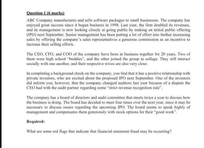 Solved Question 1 (6 marks) ABC Company manufactures and | Chegg.com