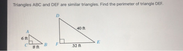 Solved Triangles Abc And Def Are Similar Triangles Find The 2240