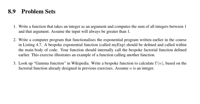 Solved 8.9 Problem Sets 1. Write a function that takes an | Chegg.com