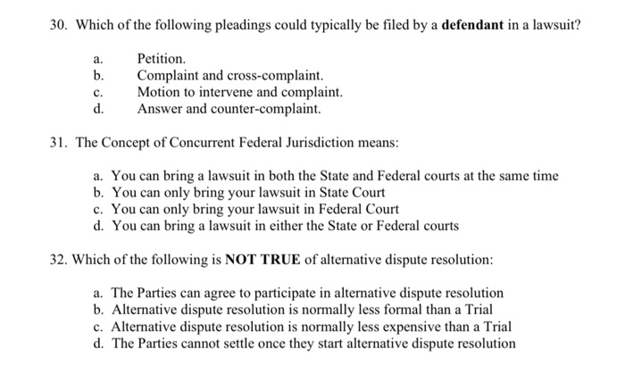 a. 30. Which of the following pleadings could | Chegg.com