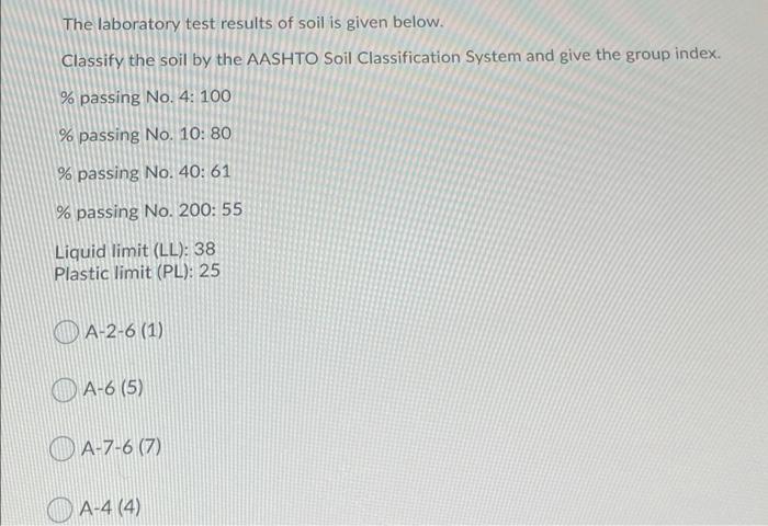 Solved The laboratory test results of soil is given below. | Chegg.com