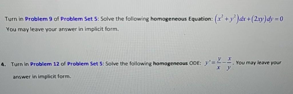 Solved Turn in Problem 9 of Problem Set 5: Solve the | Chegg.com