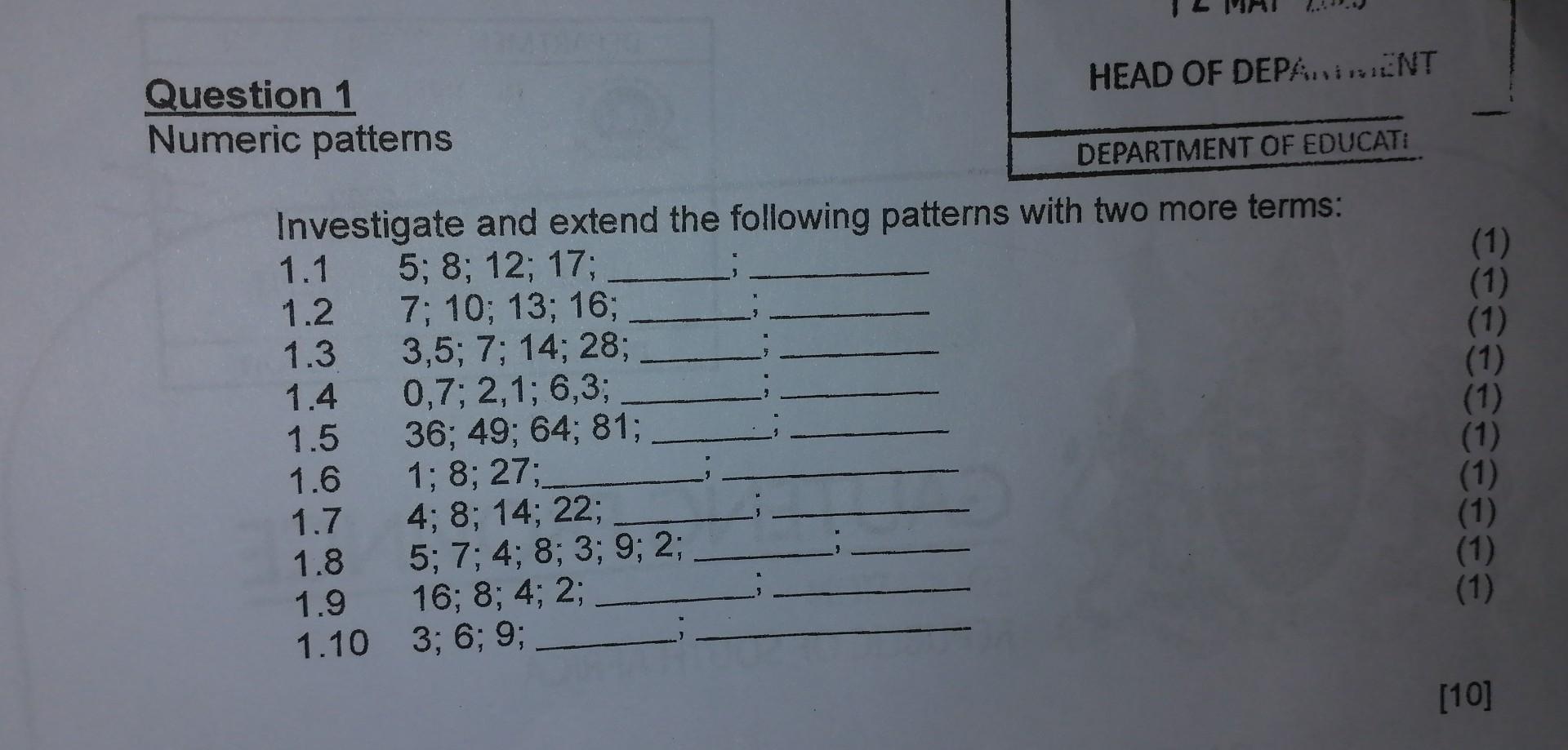 Solved investigate and extend the following patterns with chegg