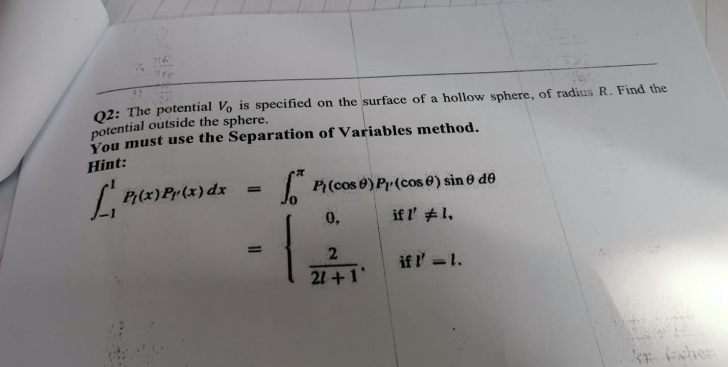 Solved Q2: The potential V0 is specified on the surface of a | Chegg.com