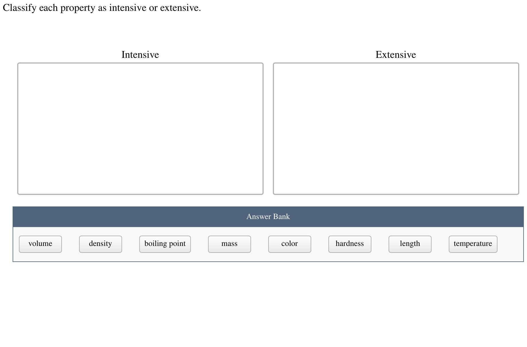 Solved Classify each property as intensive or | Chegg.com